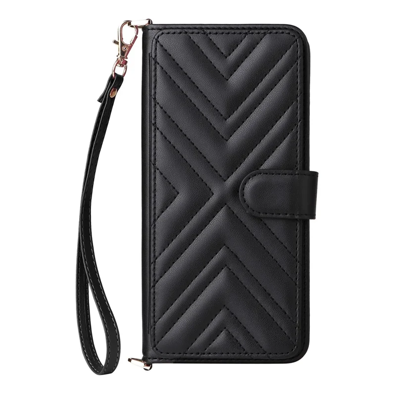 For Samsung Galaxy S25 Ultra Wallet Case with Shoulder / Wrist Strap Leather Phone Cover Stand - Black