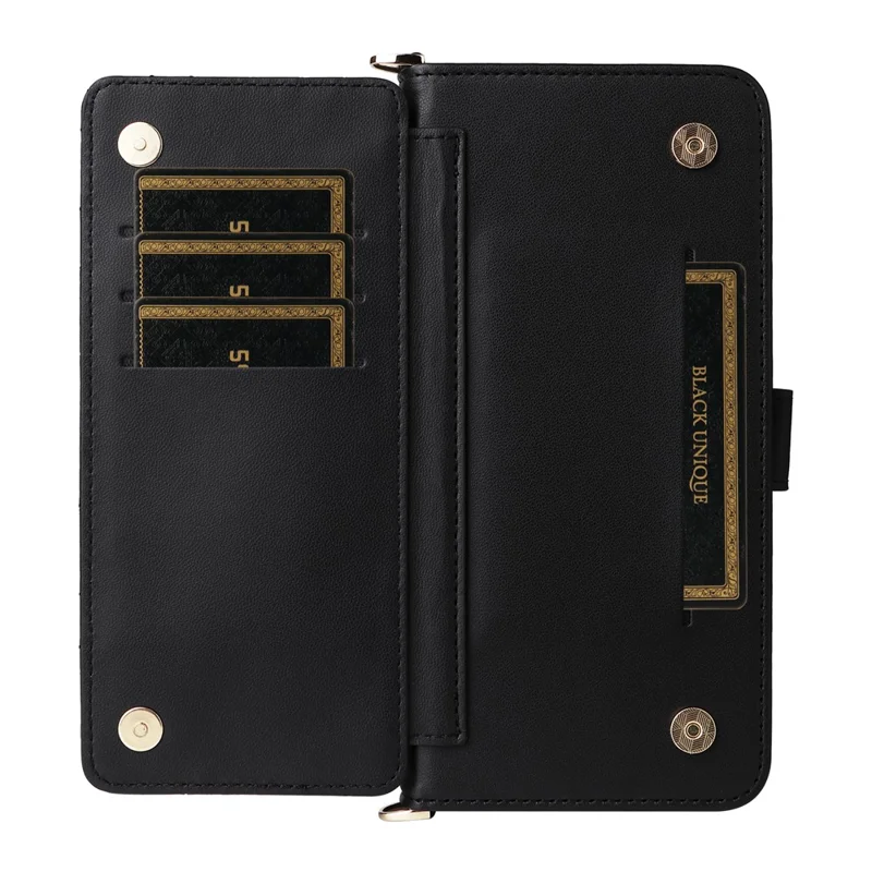 For Samsung Galaxy S25 Ultra Wallet Case with Shoulder / Wrist Strap Leather Phone Cover Stand - Black