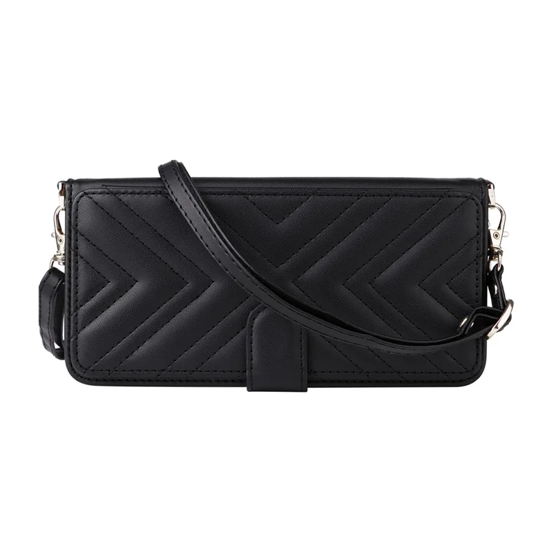 For Samsung Galaxy S25 Ultra Wallet Case with Shoulder / Wrist Strap Leather Phone Cover Stand - Black