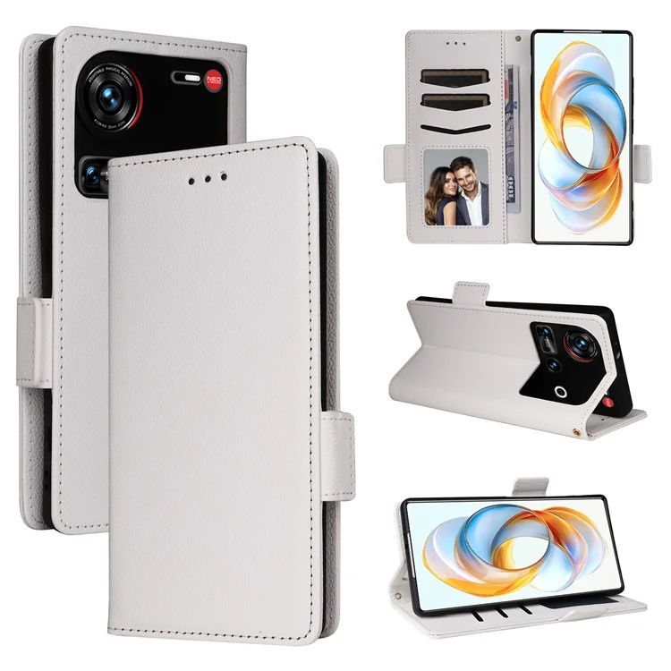 Для чехла ZTE nubia Z70 Ultra, текстура личи, кожаный кошелек, флип-чехол для телефона - белый