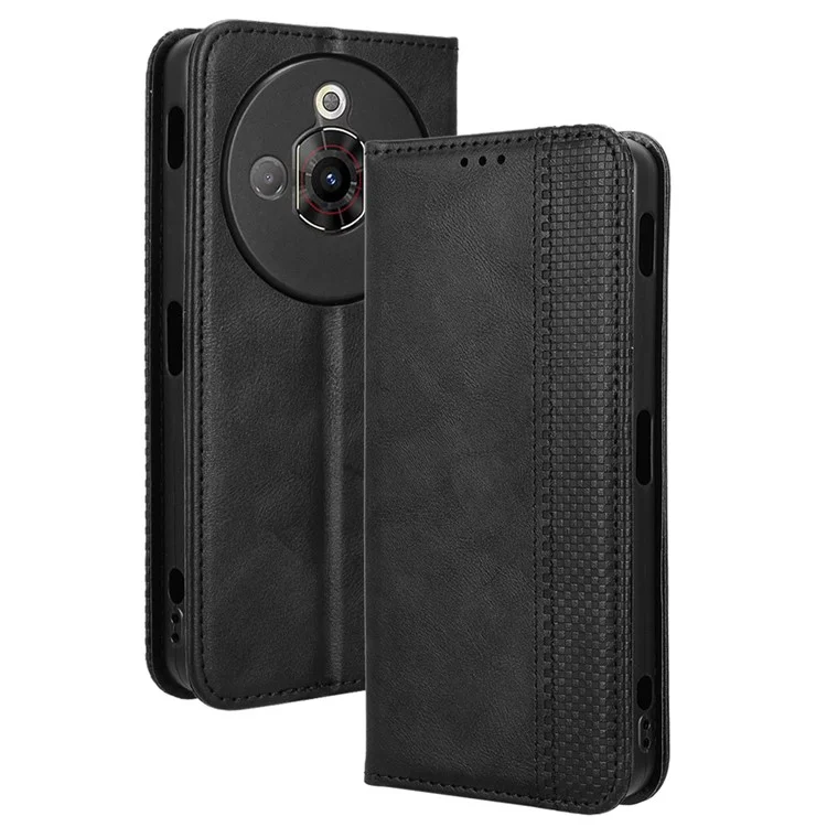 Étui portefeuille en cuir rétro pour ZTE nubia Focus Pro, support, housse de téléphone - Noir