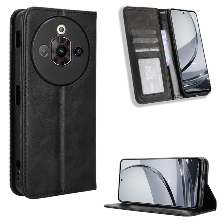 Étui portefeuille en cuir rétro pour ZTE nubia Focus Pro, support, housse de téléphone - Noir
