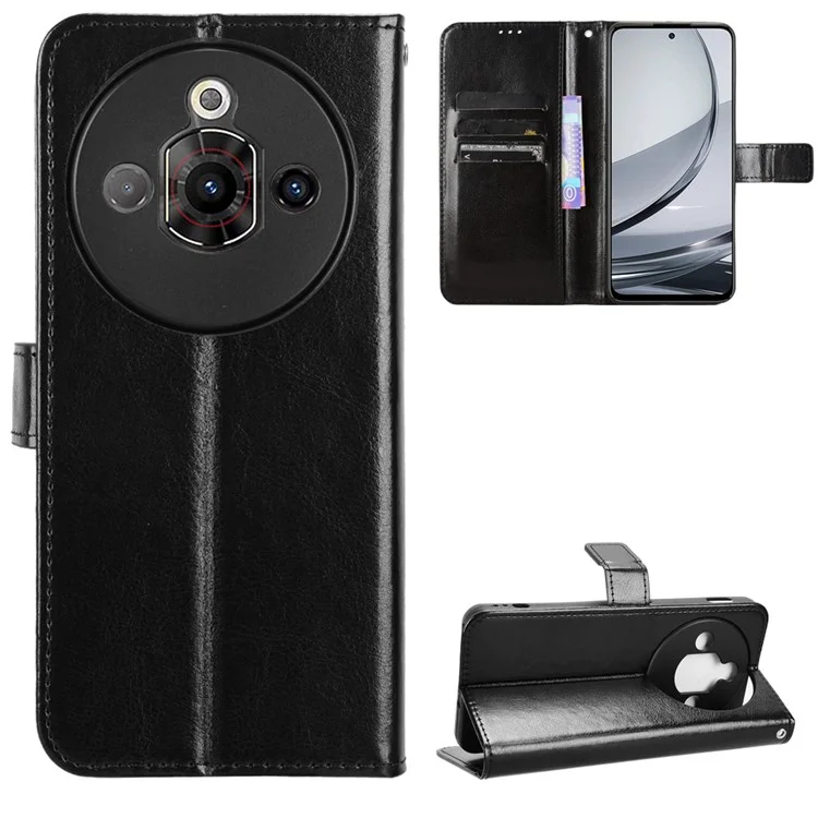 Для чехла ZTE nubia Focus Pro Crazy Horse Texture PU Leather Phone Wallet Cover - Черный