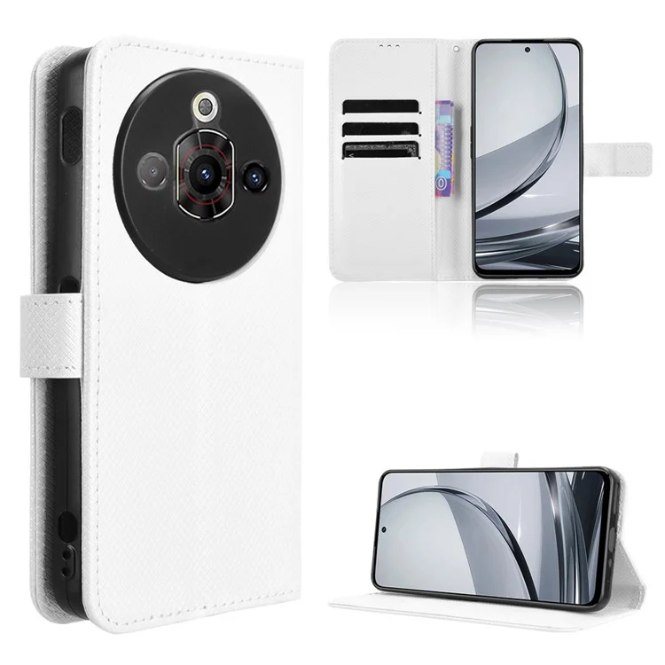 Capa para ZTE nubia Focus Pro em couro sintético com textura de diamante - Branca