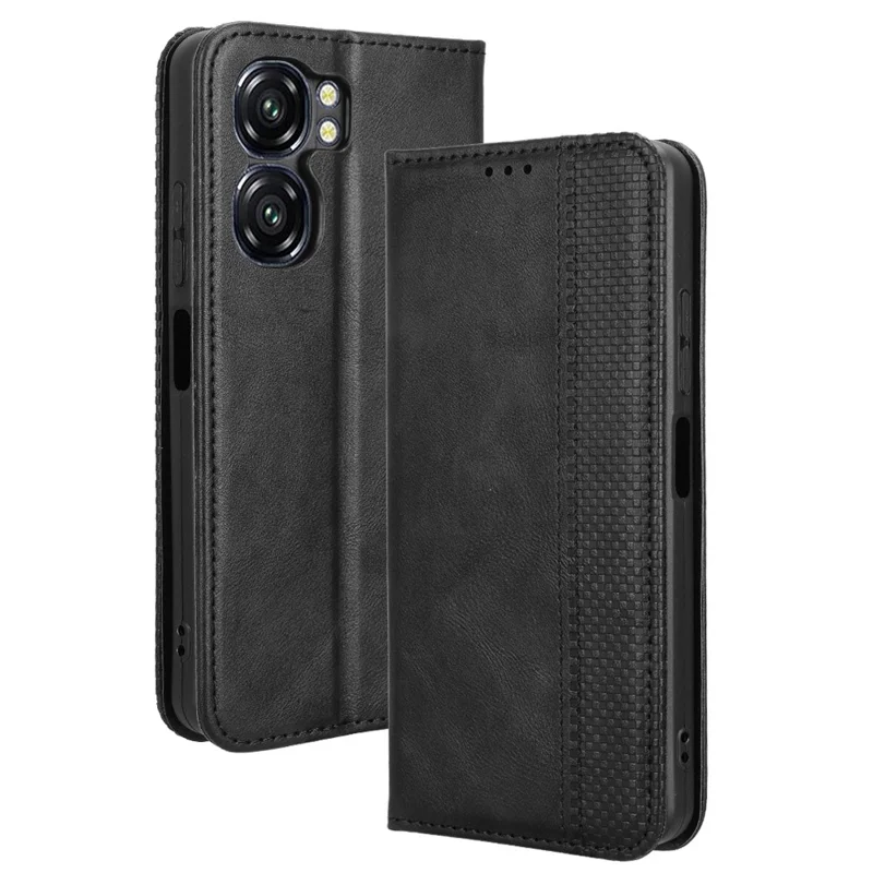 For Oukitel C58 Pro / C58 Leather Case Wallet Stand Retro Texture Phone Cover - Black