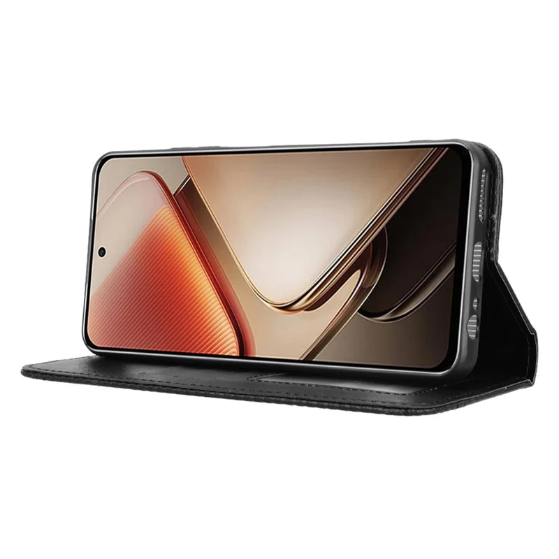 For Oukitel C58 Pro / C58 Leather Case Wallet Stand Retro Texture Phone Cover - Black
