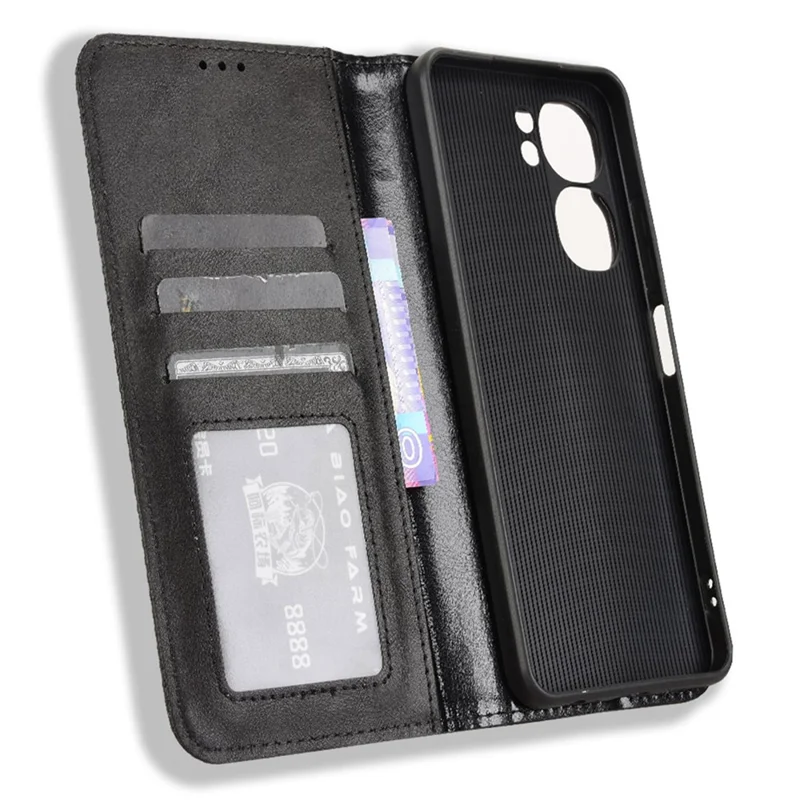 For Oukitel C58 Pro / C58 Leather Case Wallet Stand Retro Texture Phone Cover - Black