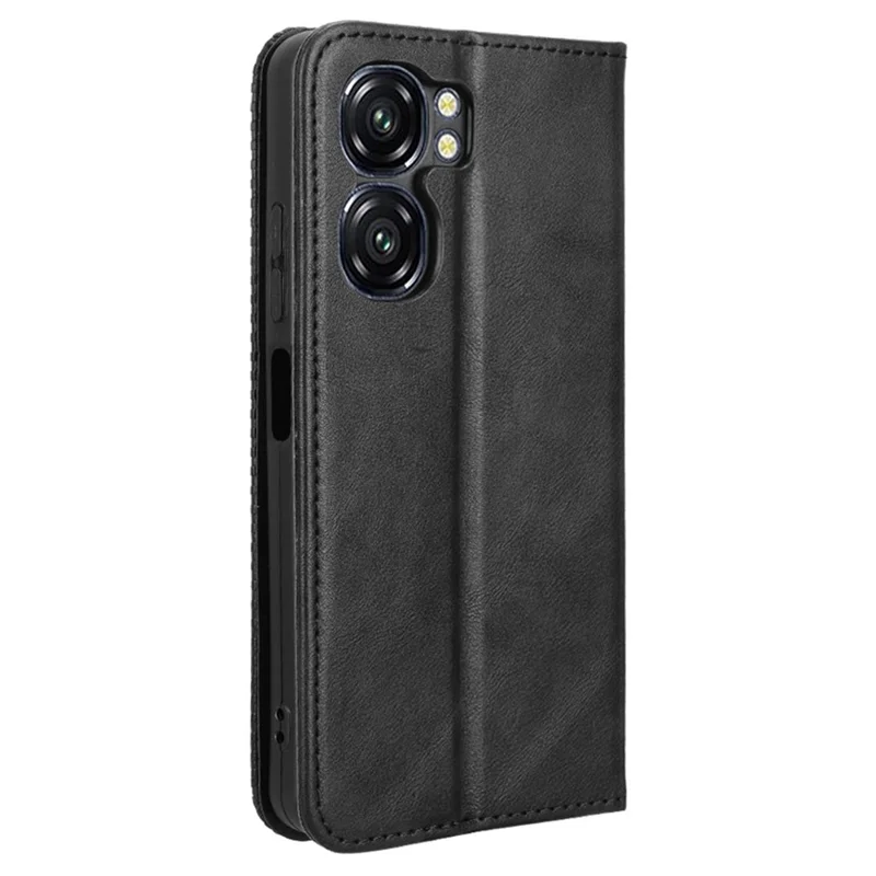 For Oukitel C58 Pro / C58 Leather Case Wallet Stand Retro Texture Phone Cover - Black