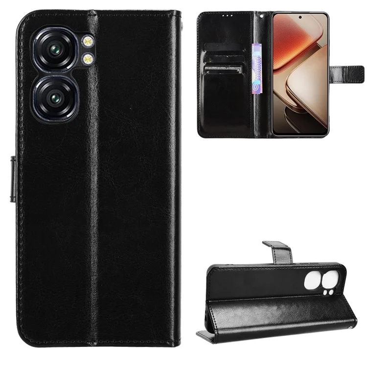Для Oukitel C58 Pro / C58 Crazy Horse Texture PU Leather Phone Wallet Cover - Черный
