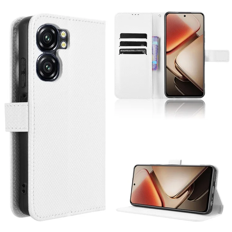 Для Oukitel C58 Pro / C58 Чехол из искусственной кожи с алмазным узором Чехол-бумажник для телефона - Белый