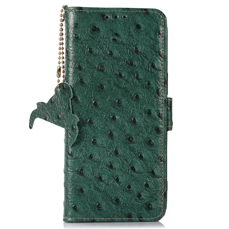 For OnePlus Ace 5 5G / 13R 5G Case RFID Blocking Genuine Cow Leather Phone Case Ostrich Texture - Green