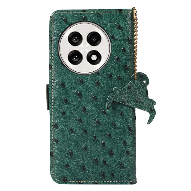 For OnePlus Ace 5 5G / 13R 5G Case RFID Blocking Genuine Cow Leather Phone Case Ostrich Texture - Green