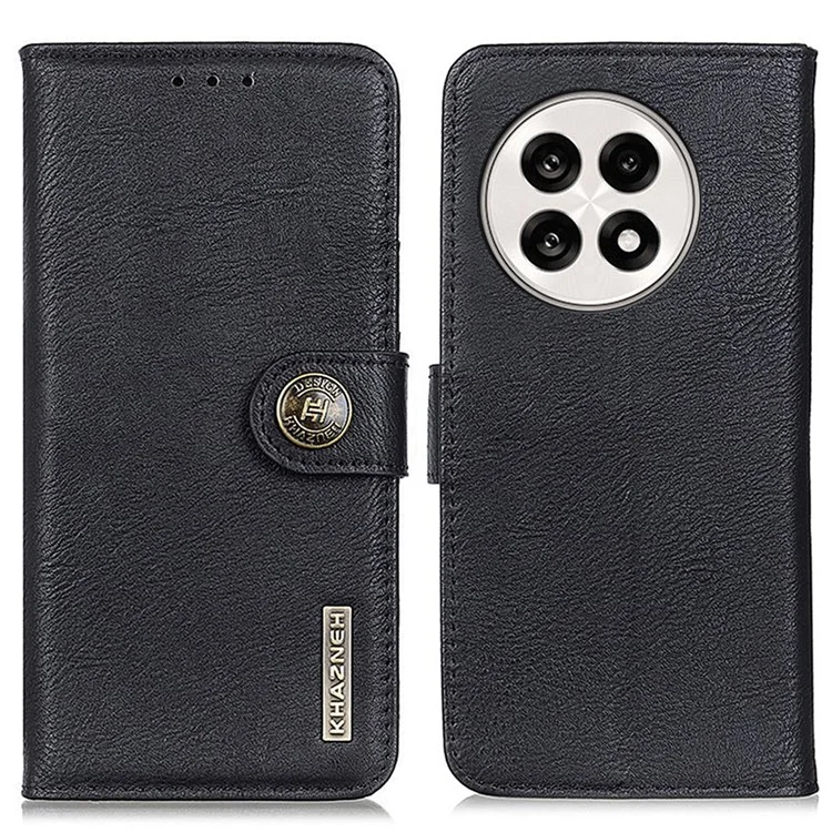 Estuche de cartera KHAZNEH para OnePlus 13R 5G / Ace 5 5G, textura de cuero de vaca, tapa de teléfono plegable - Negro