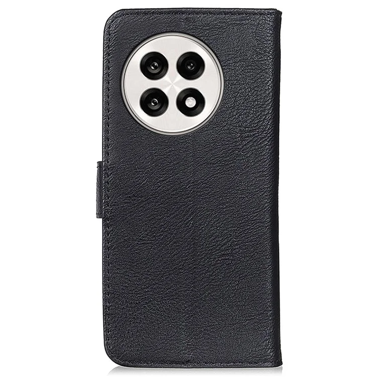 Estuche de cartera KHAZNEH para OnePlus 13R 5G / Ace 5 5G, textura de cuero de vaca, tapa de teléfono plegable - Negro