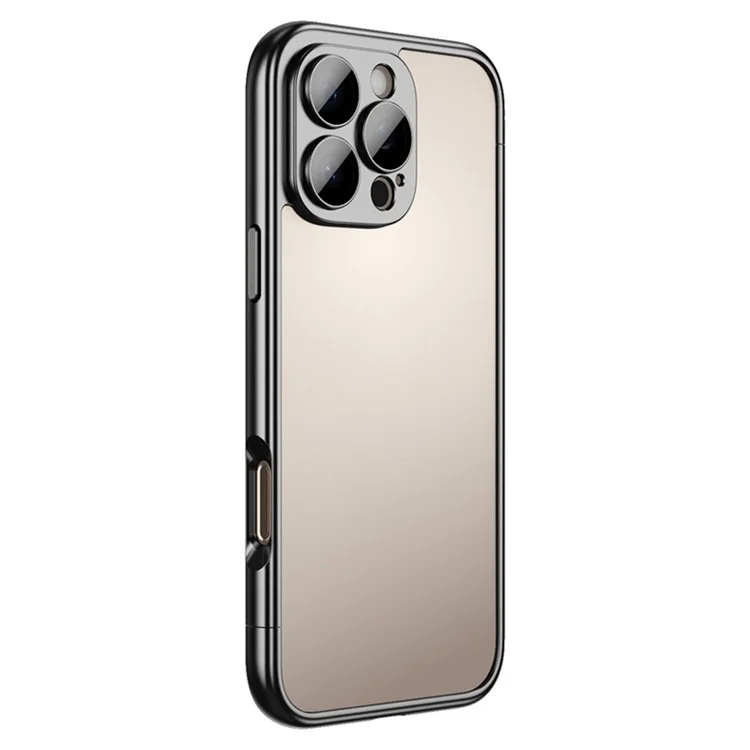 Custodia paraurti per iPhone 16 Pro in PC rigido con placcatura elettrolitica e pellicola protettiva per obiettivo fotocamera - Nero