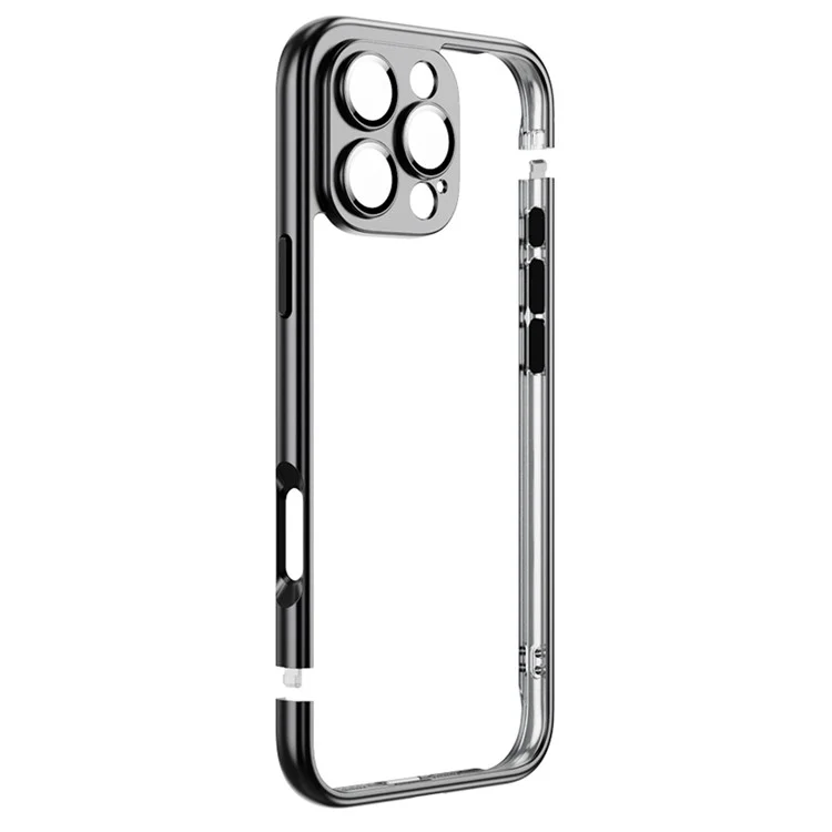 Custodia paraurti per iPhone 16 Pro in PC rigido con placcatura elettrolitica e pellicola protettiva per obiettivo fotocamera - Nero