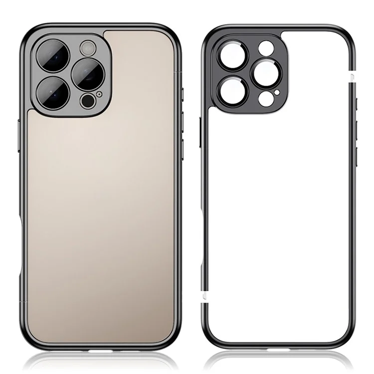 Custodia paraurti per iPhone 16 Pro in PC rigido con placcatura elettrolitica e pellicola protettiva per obiettivo fotocamera - Nero