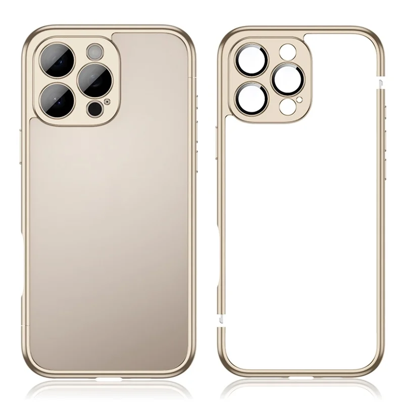 For iPhone 16 Pro Bumper Case Electroplating Hard PC Protective Cover with Camera Lens Film - Gold