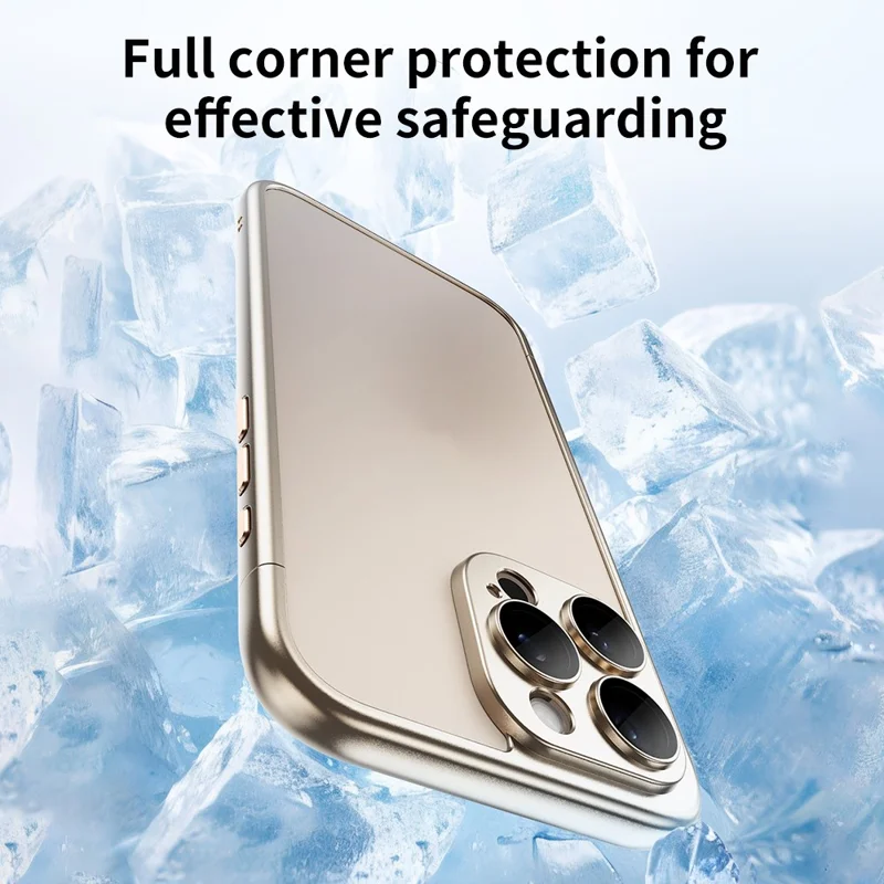 For iPhone 16 Pro Bumper Case Electroplating Hard PC Protective Cover with Camera Lens Film - Gold