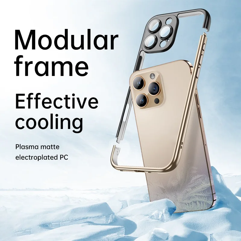 For iPhone 16 Pro Bumper Case Electroplating Hard PC Protective Cover with Camera Lens Film - Gold