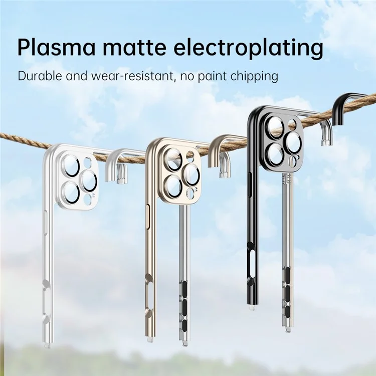 Custodia paraurti per iPhone 16 Pro Max, rivestimento protettivo in PC rigido con elettroplaccatura e pellicola per obiettivo della fotocamera - Oro