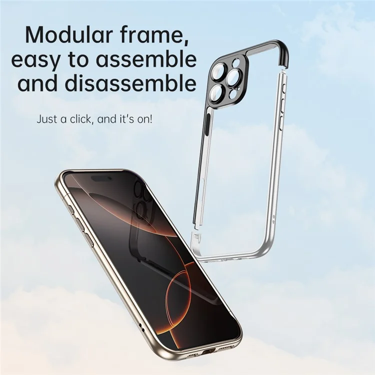 Custodia paraurti per iPhone 16 Pro Max, rivestimento protettivo in PC rigido con elettroplaccatura e pellicola per obiettivo della fotocamera - Oro