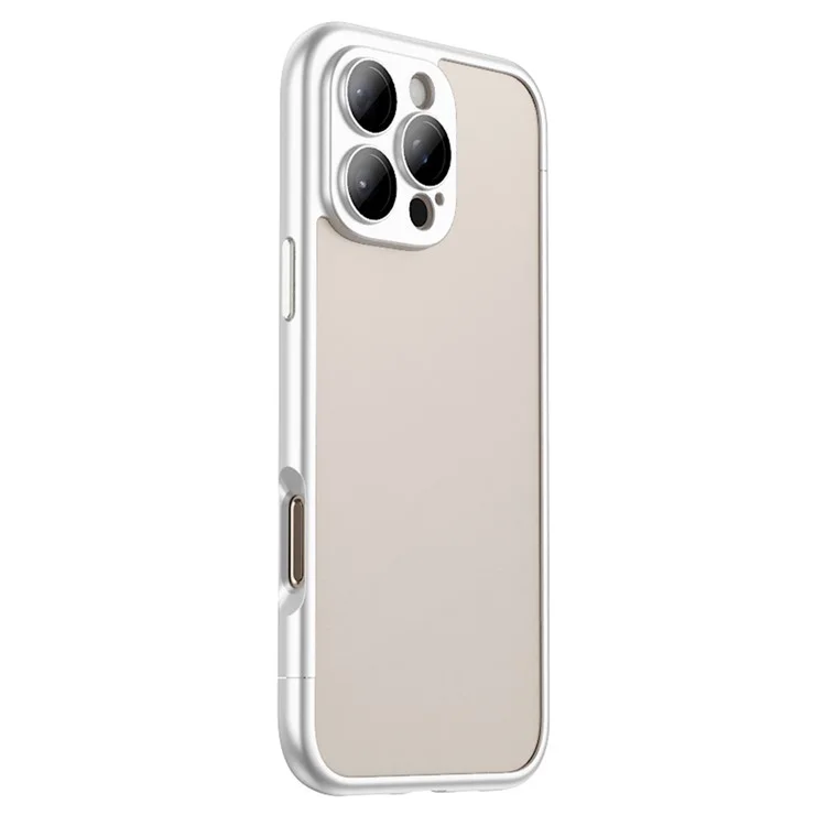 Чехол для iPhone 16 Pro Max, жесткий ПК с резиновой рамкой, задняя панель с полым дизайном, матовый чехол для телефона с пленкой из закаленного стекла - серебристый