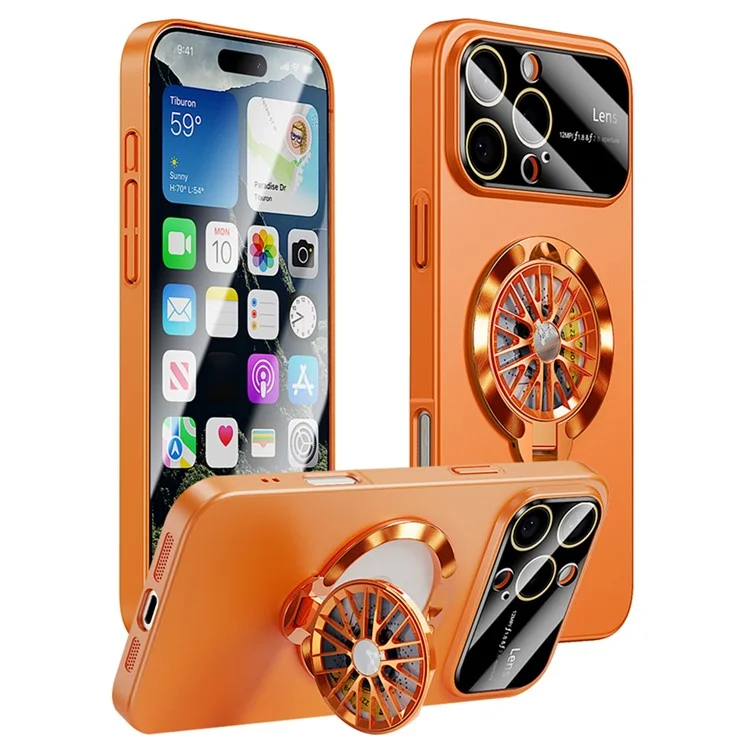 Custodia per iPhone 16 Pro Max compatibile con MagSafe, cover per telefono in PC rigido con supporto - Arancione