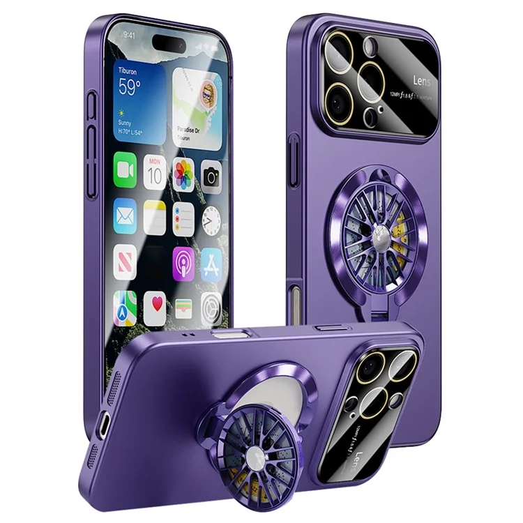 Capa para iPhone 16 Pro compatível com MagSafe, capa de telefone de PC rígido com suporte - Roxo escuro