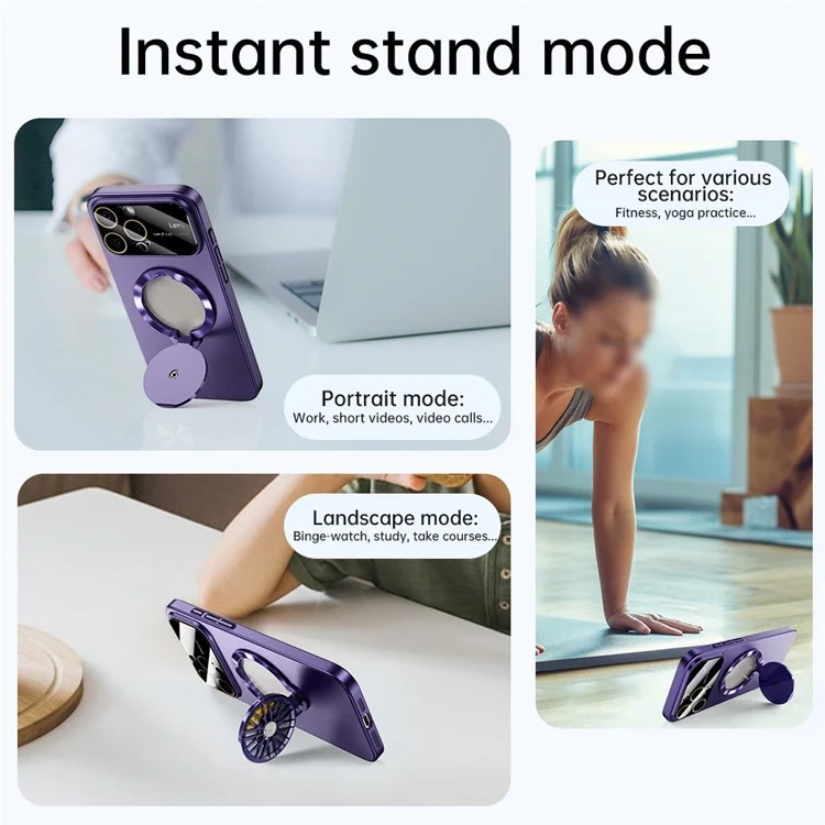 Capa para iPhone 16 Pro compatível com MagSafe, capa de telefone de PC rígido com suporte - Roxo escuro