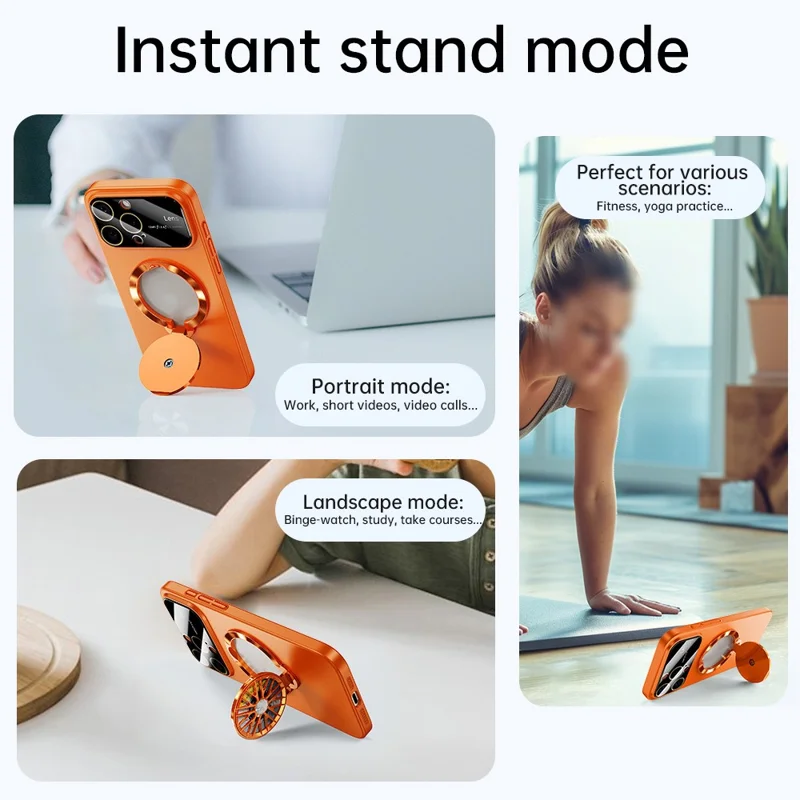 For iPhone 16 Pro Case Compatible with MagSafe Hard PC Kickstand Phone Cover - Orange