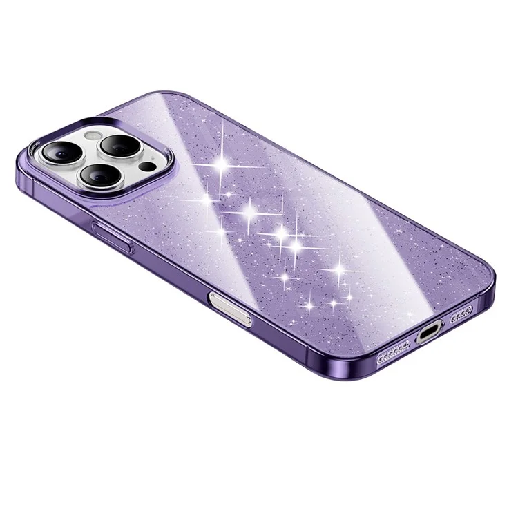 Coque pour iPhone 16 Pro en PC + verre pailleté Housse de protection pour téléphone - Violet transparent