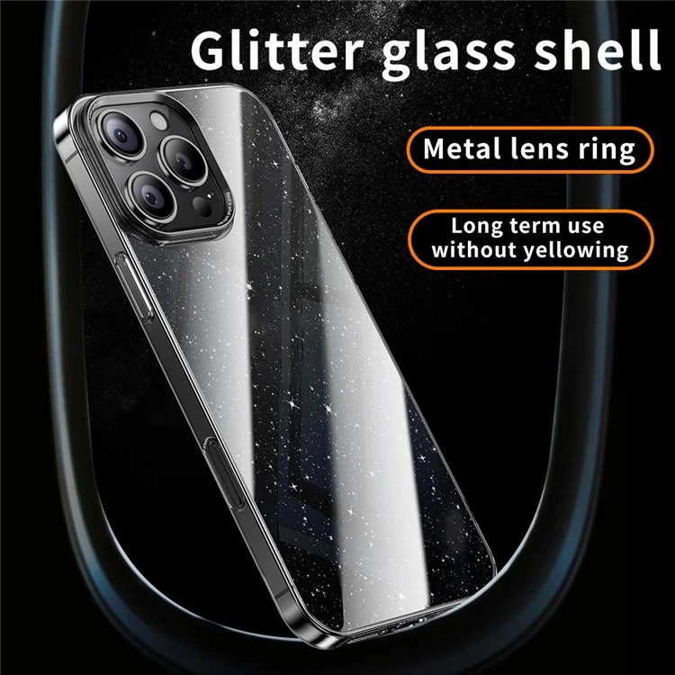 Coque pour iPhone 16 Pro en PC + verre pailleté Housse de protection pour téléphone - Violet transparent