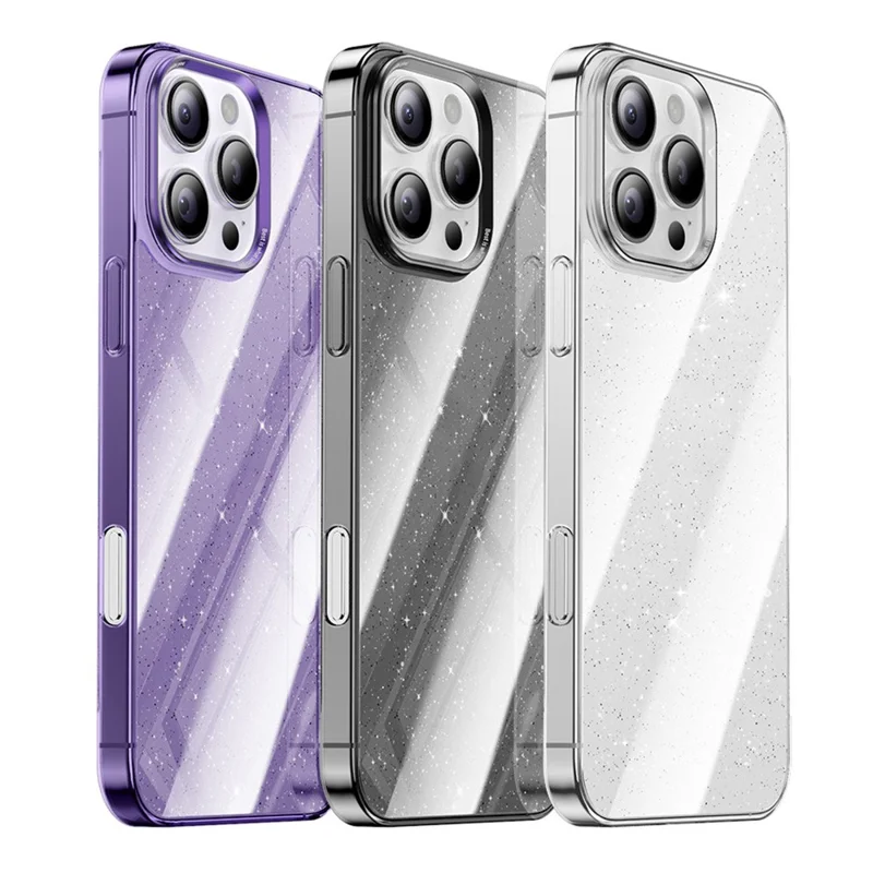 For iPhone 16 Pro Case PC + Glitter Glass Protective Phone Cover - Transparent