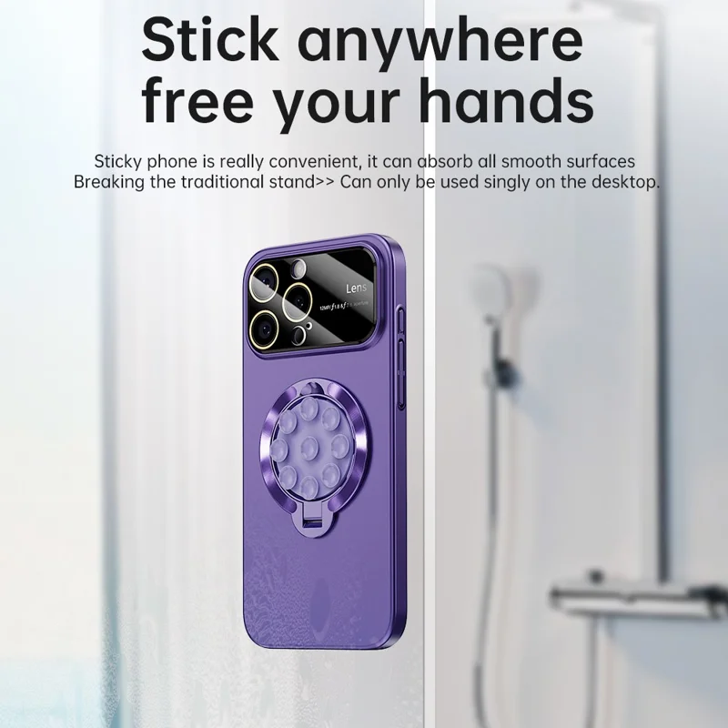 For iPhone 16 Pro Max Case Compatible with MagSafe Suction Cup Kickstand PC Phone Cover - Dark Purple