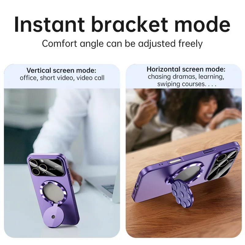 For iPhone 16 Pro Max Case Compatible with MagSafe Suction Cup Kickstand PC Phone Cover - Dark Purple