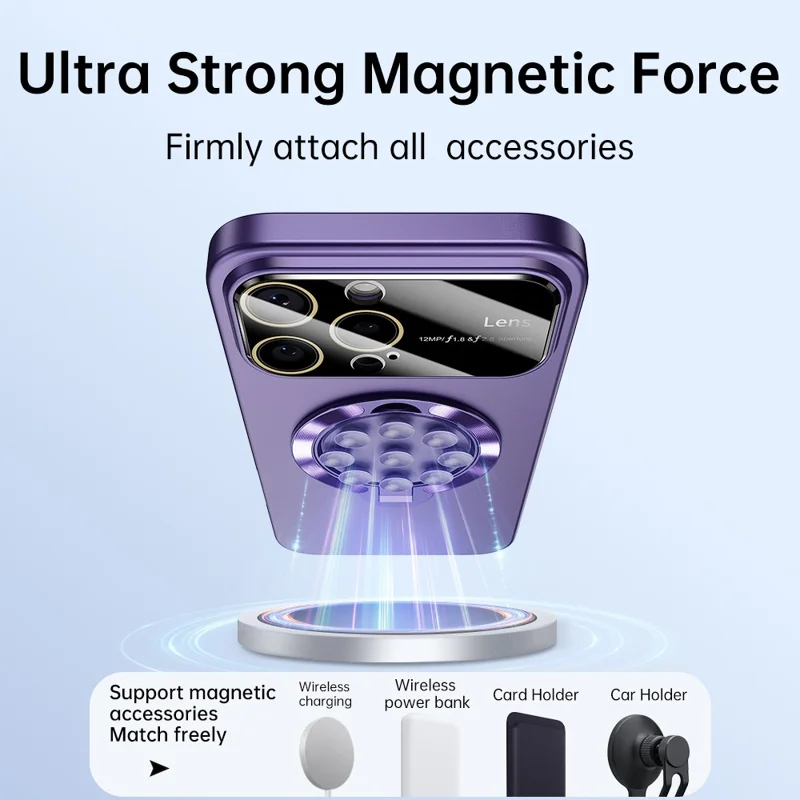 For iPhone 16 Pro Max Case Compatible with MagSafe Suction Cup Kickstand PC Phone Cover - Dark Purple