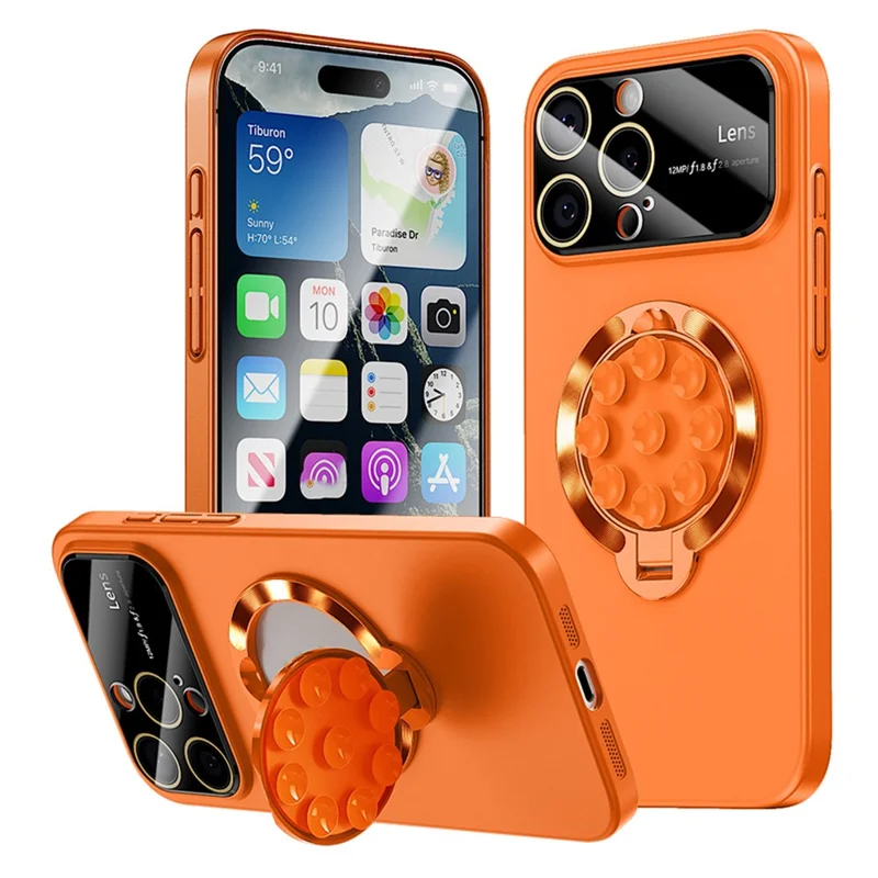 For iPhone 16 Pro Max Case Compatible with MagSafe Suction Cup Kickstand PC Phone Cover - Orange