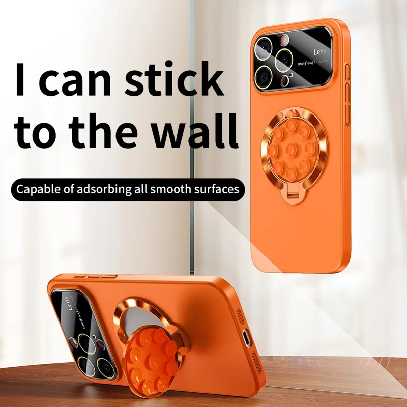 For iPhone 16 Pro Max Case Compatible with MagSafe Suction Cup Kickstand PC Phone Cover - Orange