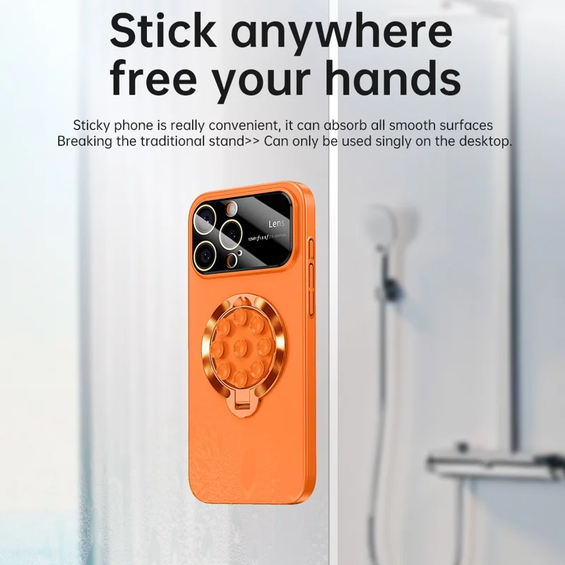 For iPhone 16 Pro Max Case Compatible with MagSafe Suction Cup Kickstand PC Phone Cover - Orange