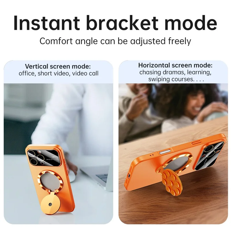 For iPhone 16 Pro Max Case Compatible with MagSafe Suction Cup Kickstand PC Phone Cover - Orange