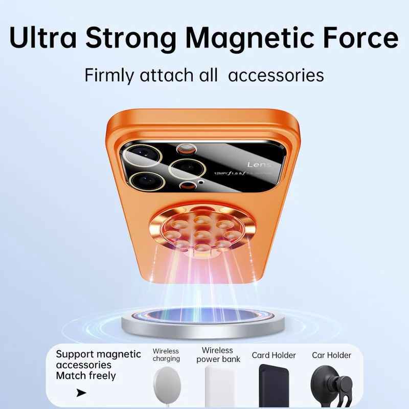 For iPhone 16 Pro Max Case Compatible with MagSafe Suction Cup Kickstand PC Phone Cover - Orange