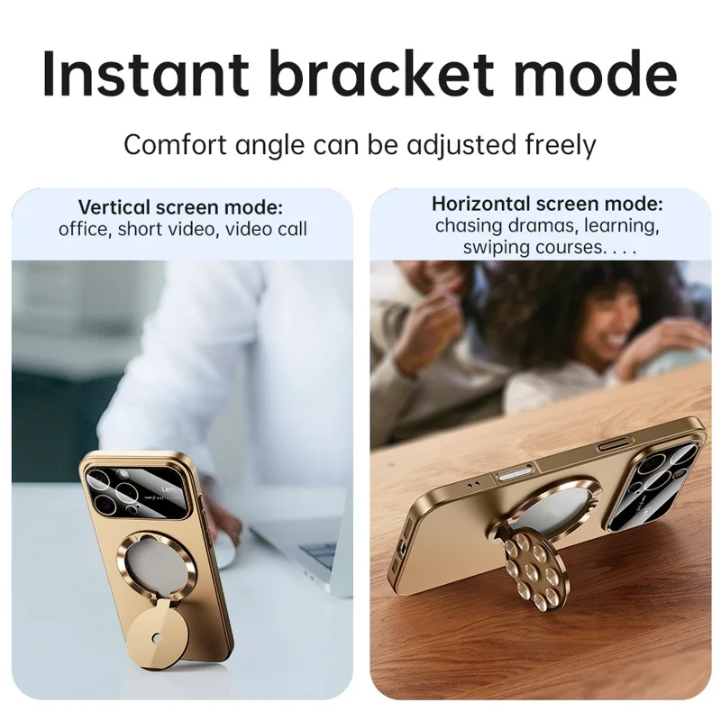 For iPhone 16 Pro Max Case Compatible with MagSafe Suction Cup Kickstand PC Phone Cover - Bronze