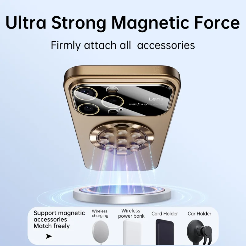 For iPhone 16 Pro Max Case Compatible with MagSafe Suction Cup Kickstand PC Phone Cover - Bronze