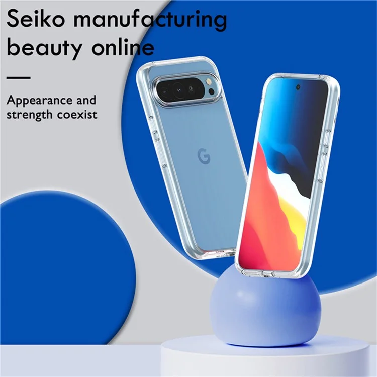 For Google Pixel 9 Pro Case PC + TPU Shockproof Clear Phone Cover - Transparent White