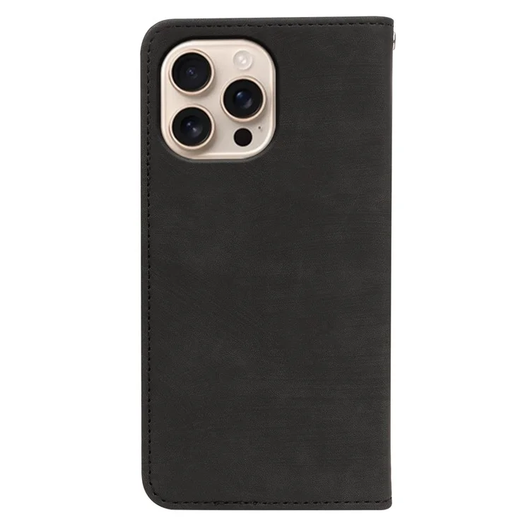 Custodia per iPhone 16 Pro Max, in pelle magnetica resistente, con copertura per telefono e texture a righe - Nero