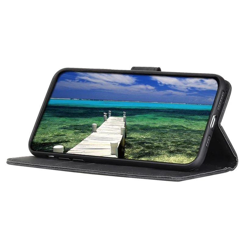 KHAZNEH For Xiaomi Poco M4 5G / M5 5G PU Leather Wallet Case Retro Texture Anti-scratch Stand Inner TPU Phone Cover - Black