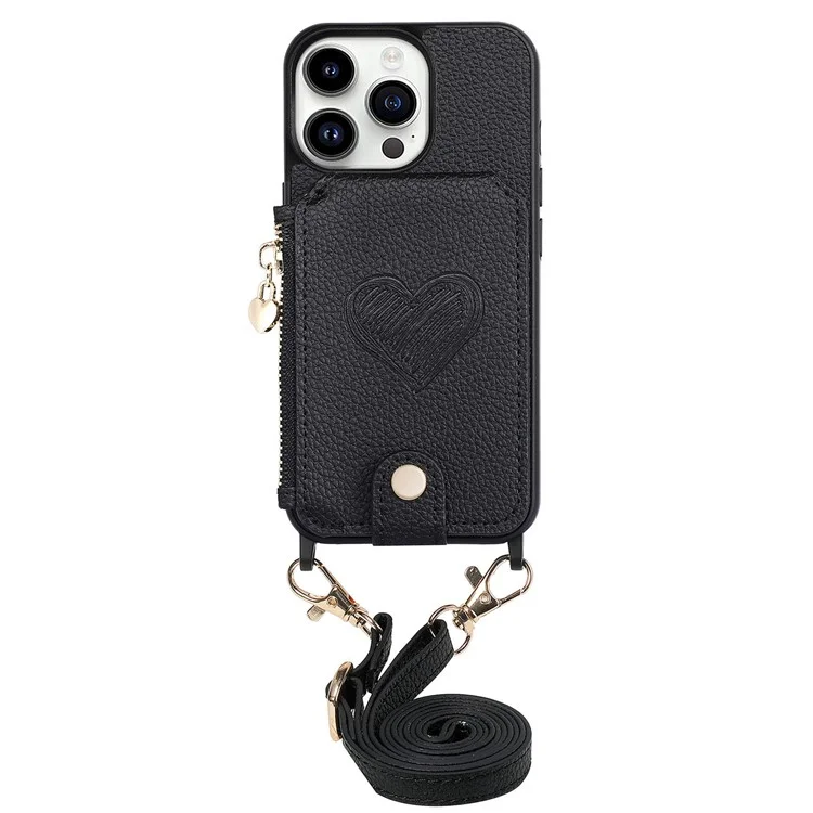 Coque pour iPhone 16 Pro Max avec porte-cartes, support et bandoulière - Noir