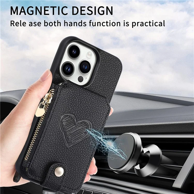 Coque pour iPhone 16 Pro Max avec porte-cartes, support et bandoulière - Noir