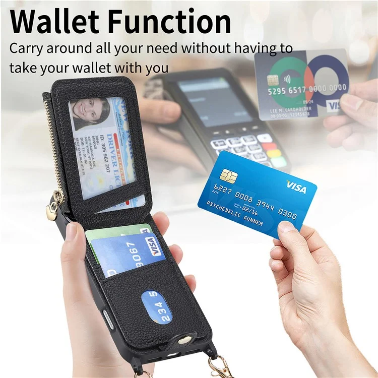 Coque pour iPhone 16 Pro Max avec porte-cartes, support et bandoulière - Noir
